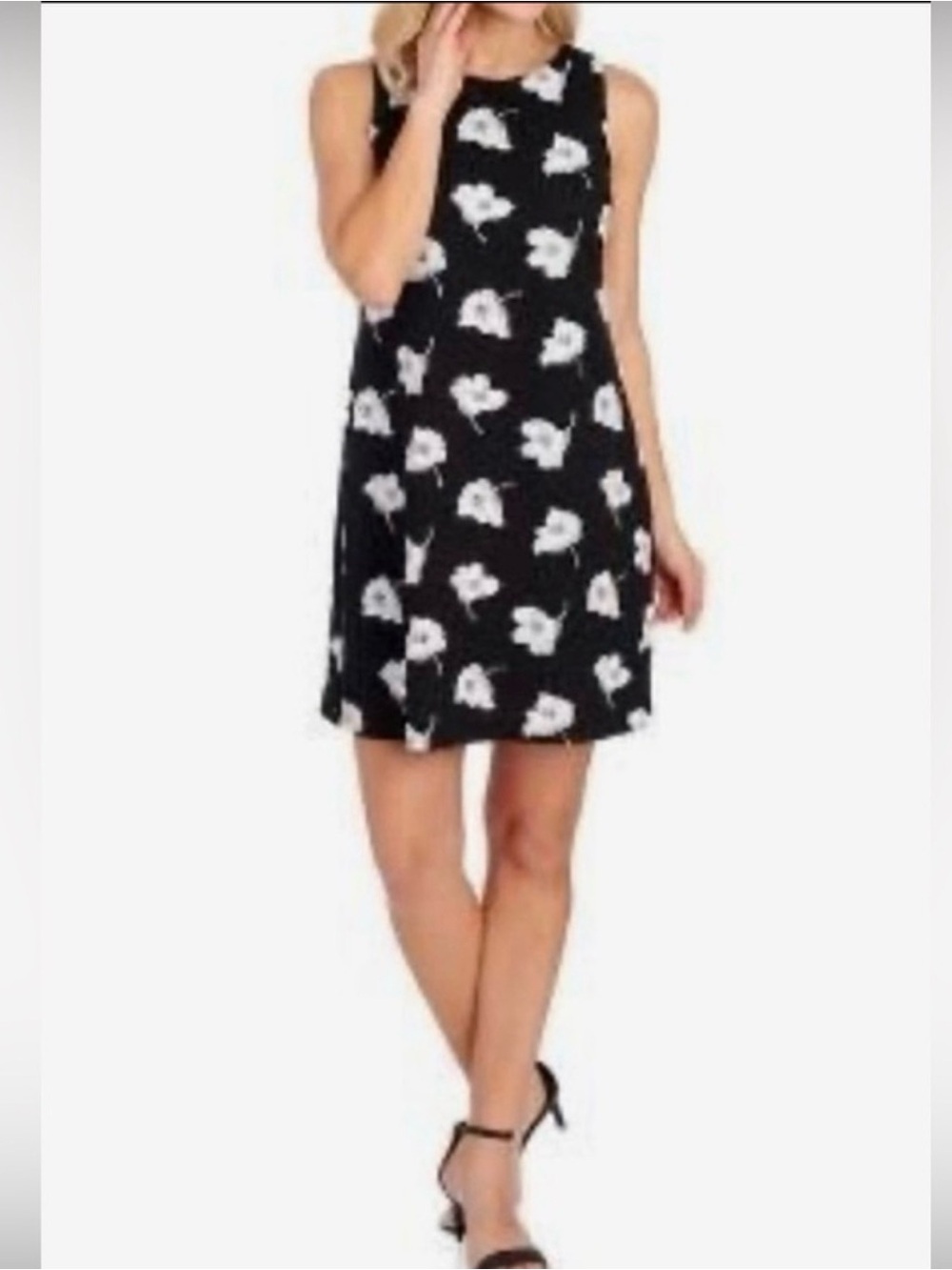 Sleeveless Black Floral A-Line Dress Anne Klein